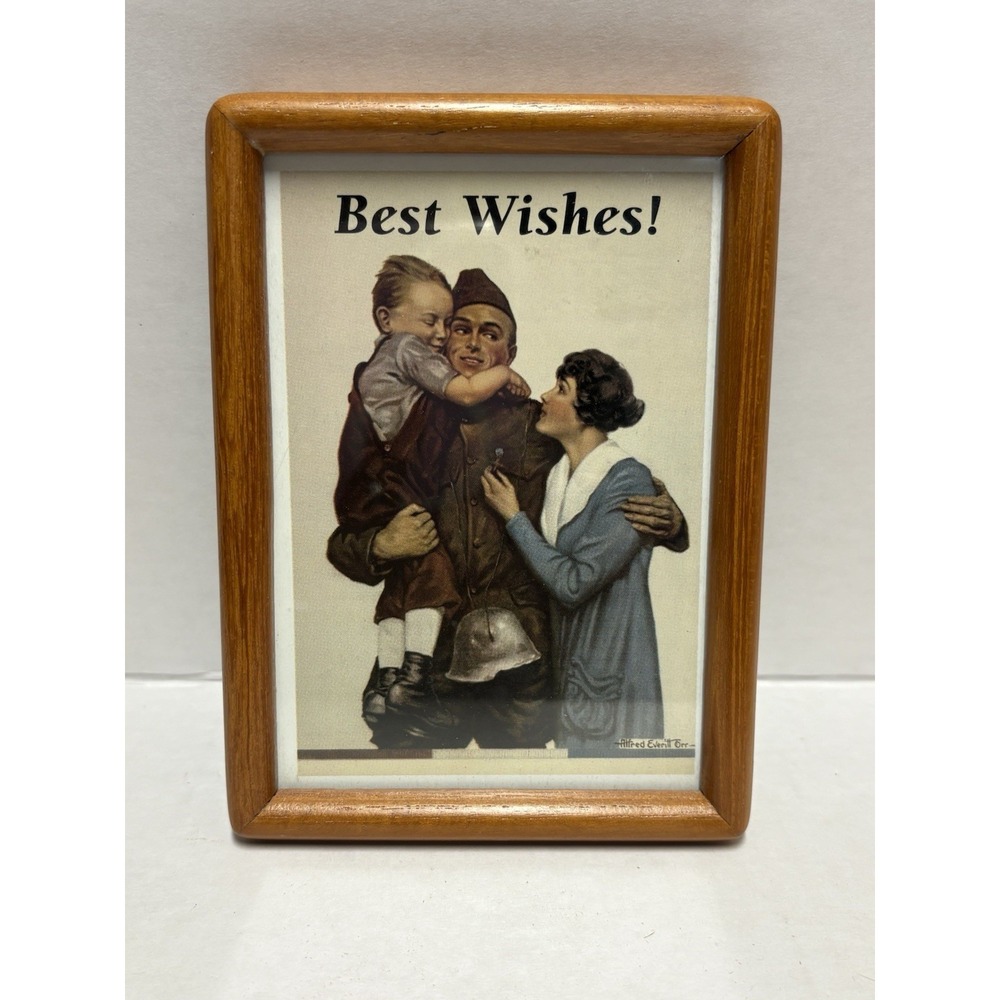 Framed Best Wishes Soldier Family Print 4 x 5.5 Inches Vintage Military